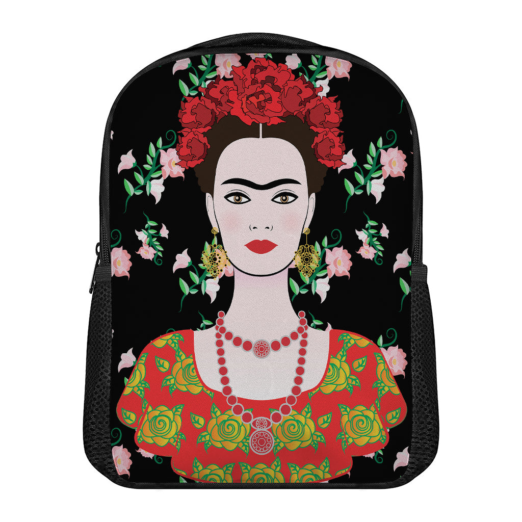 Frida Kahlo And Pink Flower Print Casual Backpack