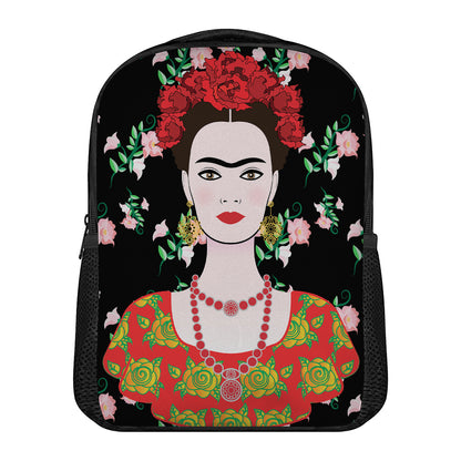 Frida Kahlo And Pink Flower Print Casual Backpack