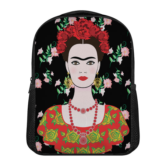 Frida Kahlo And Pink Flower Print Casual Backpack