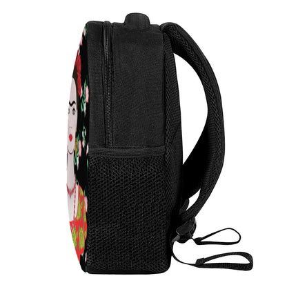 Frida Kahlo And Pink Flower Print Casual Backpack