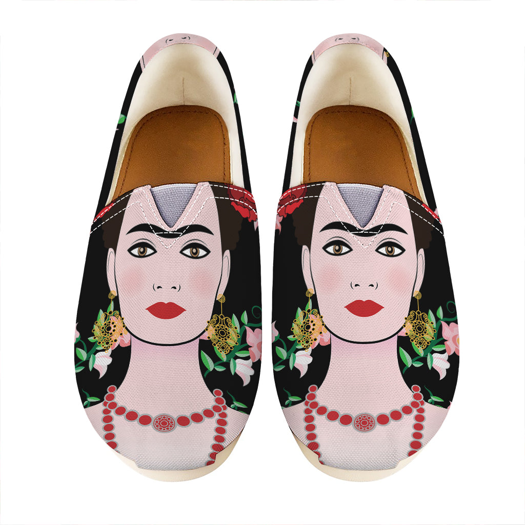 Frida Kahlo And Pink Flower Print Casual Shoes