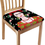 Frida Kahlo And Pink Flower Print Chair Cushion Cover