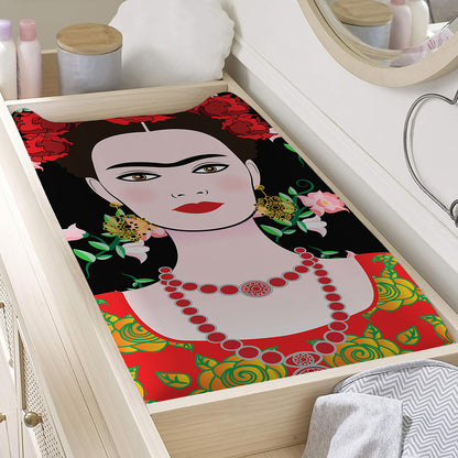 Frida Kahlo And Pink Flower Print Changing Pad Cover