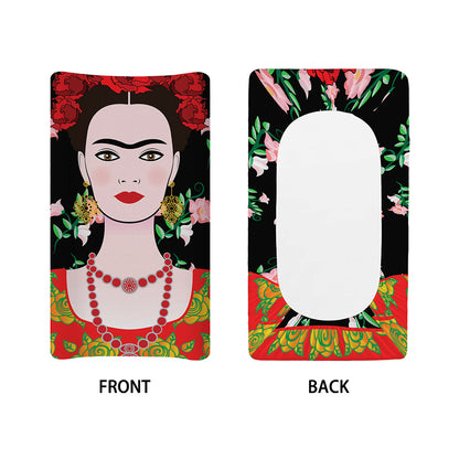Frida Kahlo And Pink Flower Print Changing Pad Cover