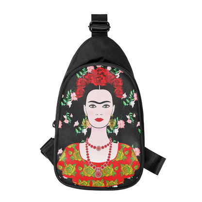 Frida Kahlo And Pink Flower Print Chest Bag
