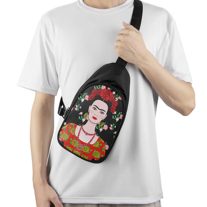 Frida Kahlo And Pink Flower Print Chest Bag