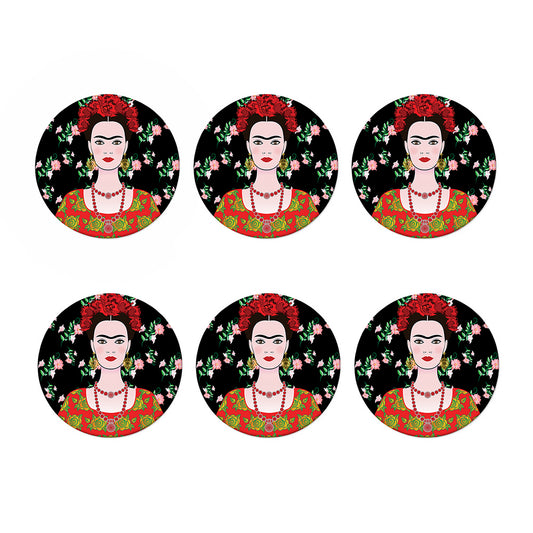 Frida Kahlo And Pink Flower Print Coaster Set