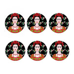 Frida Kahlo And Pink Flower Print Coaster Set