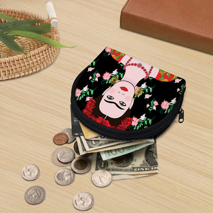 Frida Kahlo And Pink Flower Print Coin Purse