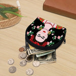 Frida Kahlo And Pink Flower Print Coin Purse