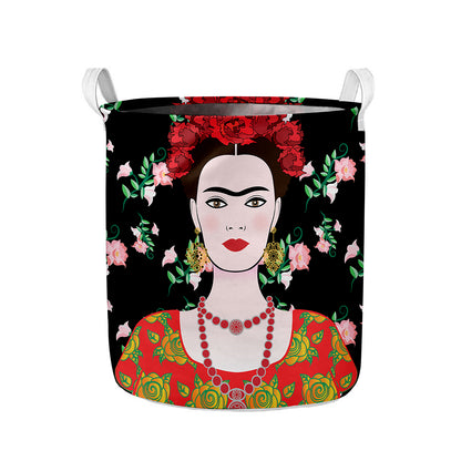 Frida Kahlo And Pink Flower Print Collapsible Laundry Basket