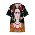 Frida Kahlo And Pink Flower Print Cotton Hawaiian Shirt