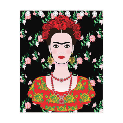 Frida Kahlo And Pink Flower Print Curtain