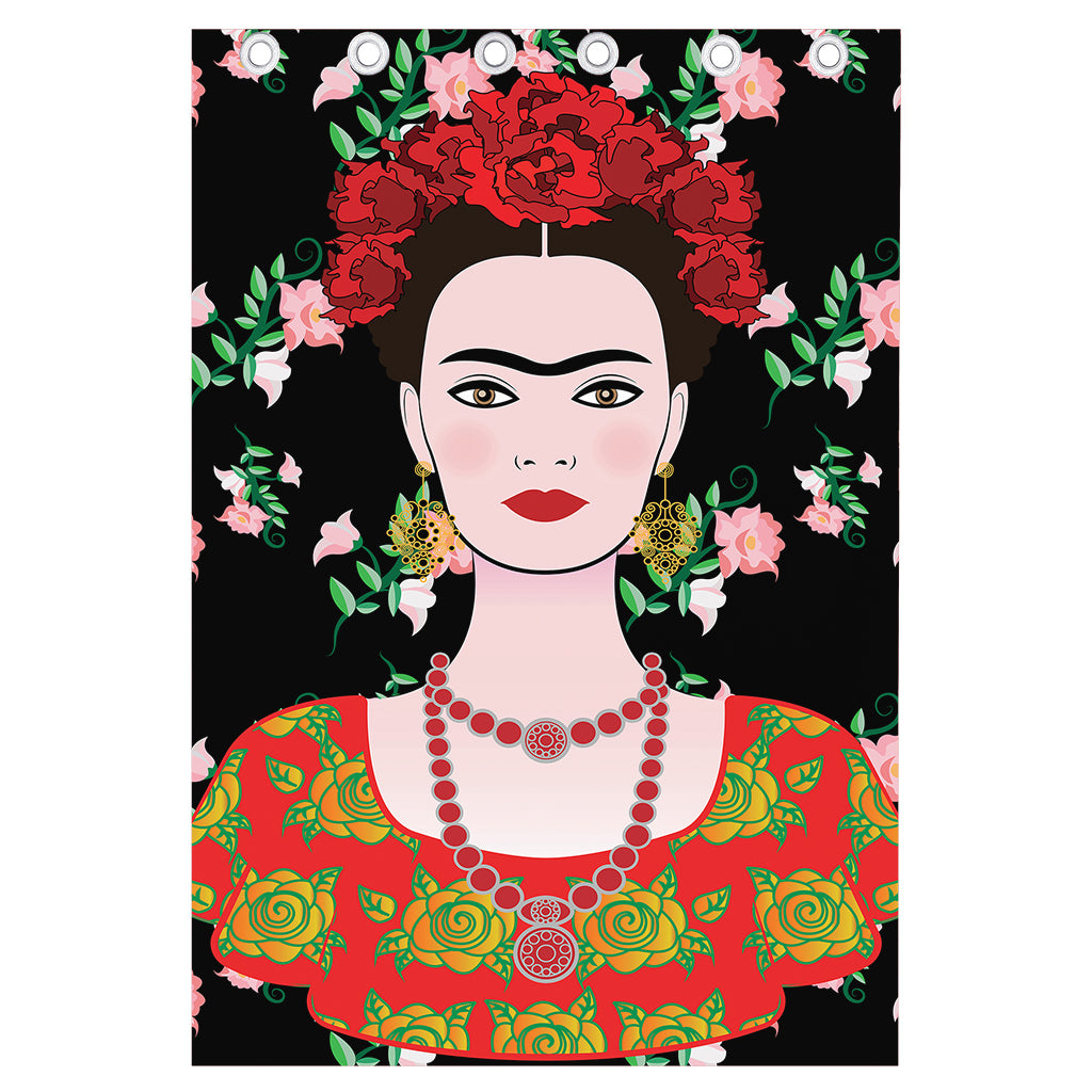 Frida Kahlo And Pink Flower Print Curtain