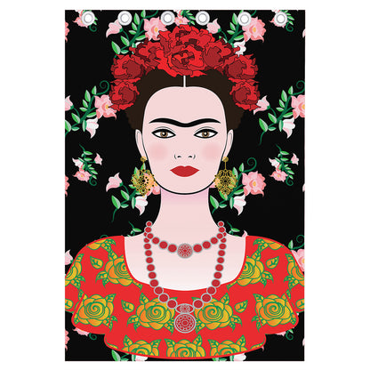 Frida Kahlo And Pink Flower Print Curtain