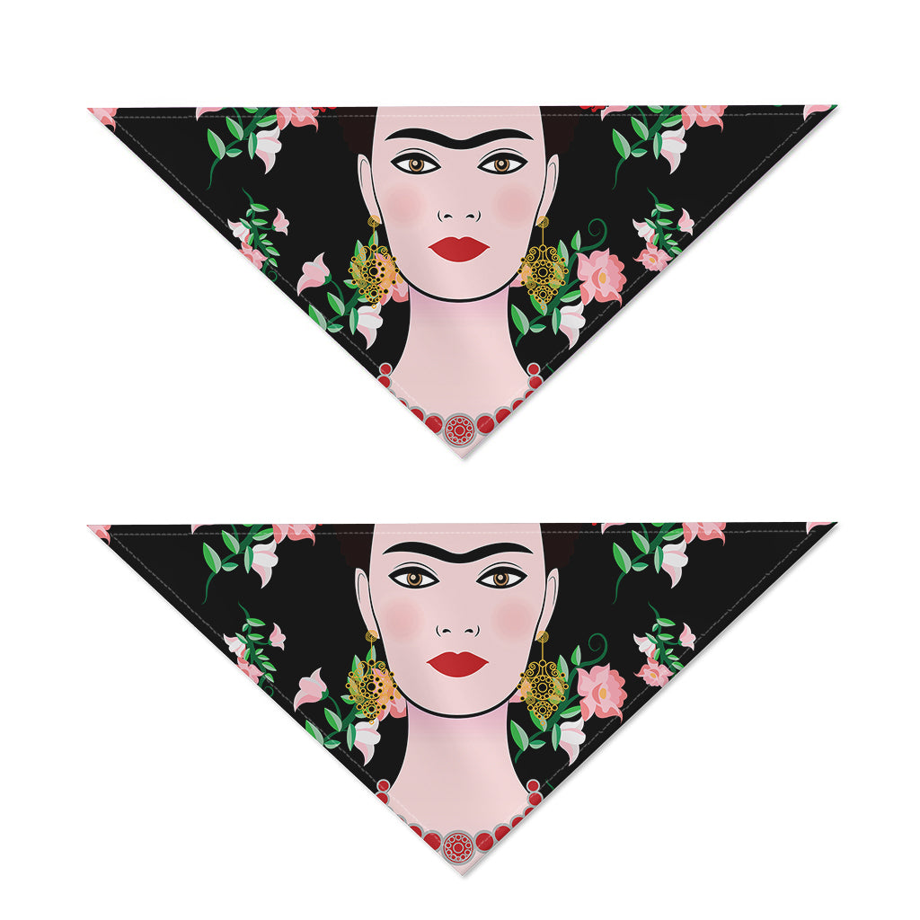 Frida Kahlo And Pink Flower Print Dog Bandana