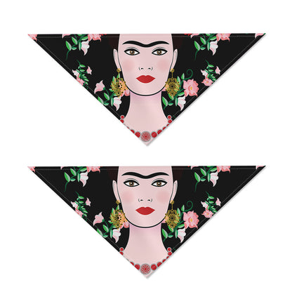 Frida Kahlo And Pink Flower Print Dog Bandana