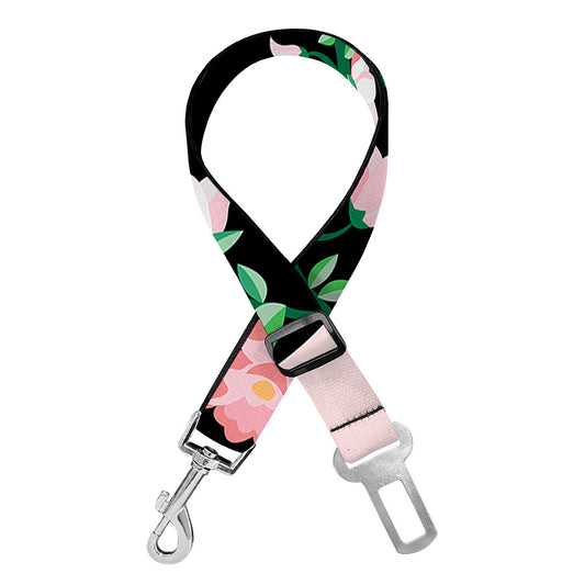 Frida Kahlo And Pink Flower Print Dog Seat Belt