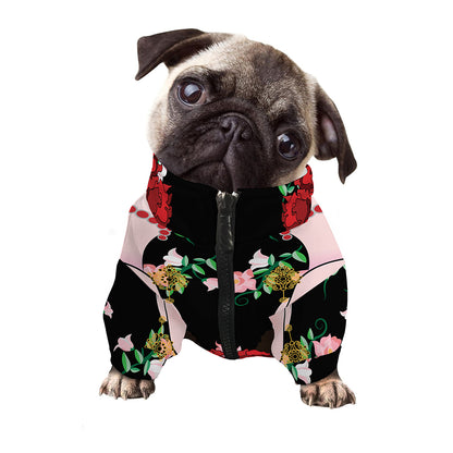 Frida Kahlo And Pink Flower Print Dog Zip Up Jacket