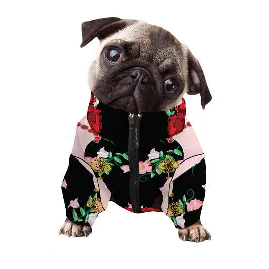 Frida Kahlo And Pink Flower Print Dog Zip Up Jacket
