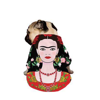 Frida Kahlo And Pink Flower Print Dog Zip Up Jacket