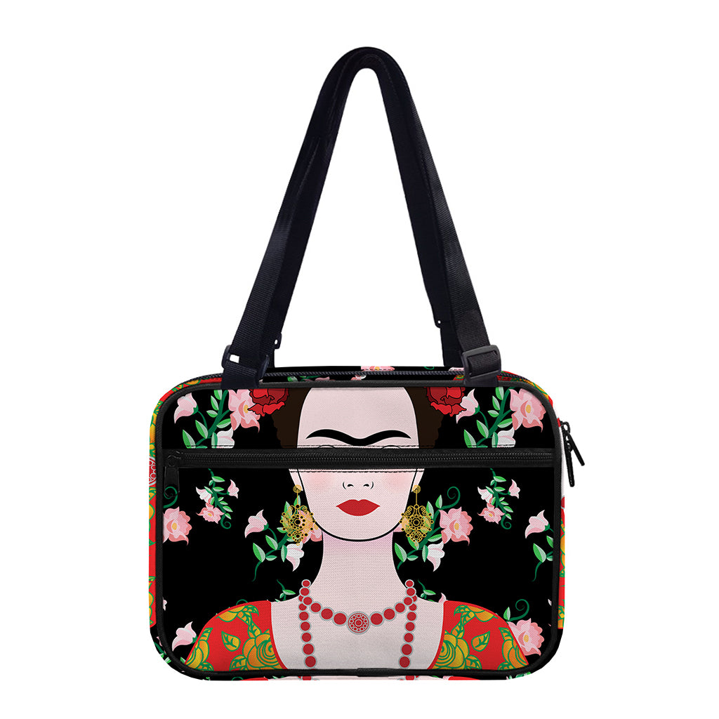 Frida Kahlo And Pink Flower Print Double Strap Bible Bag