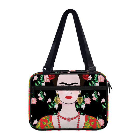 Frida Kahlo And Pink Flower Print Double Strap Bible Bag