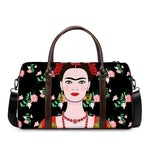 Frida Kahlo And Pink Flower Print Duffle Bag