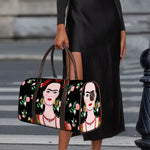Frida Kahlo And Pink Flower Print Duffle Bag