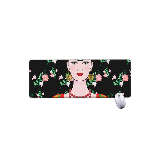 Frida Kahlo And Pink Flower Print Extended Mouse Pad