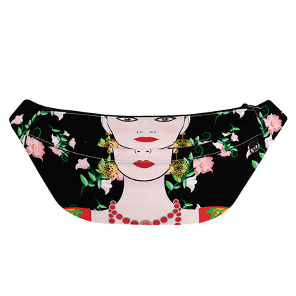 Frida Kahlo And Pink Flower Print Fanny Pack
