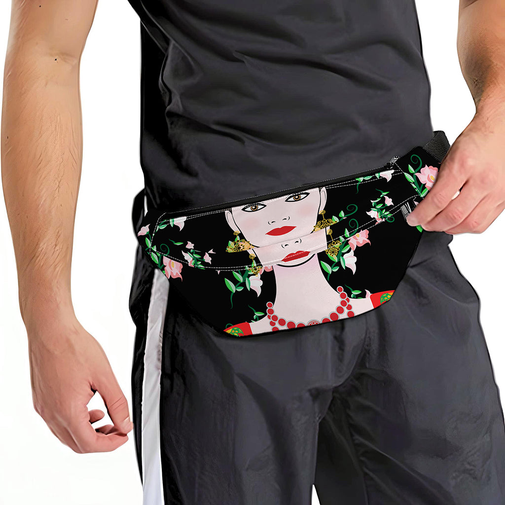 Frida Kahlo And Pink Flower Print Fanny Pack