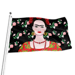 Frida Kahlo And Pink Flower Print Flag