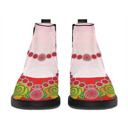 Frida Kahlo And Pink Flower Print Flat Ankle Boots