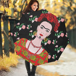 Frida Kahlo And Pink Flower Print Foldable Umbrella