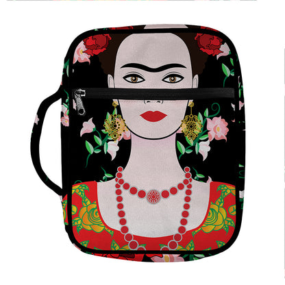 Frida Kahlo And Pink Flower Print Front Pocket Bible Bag