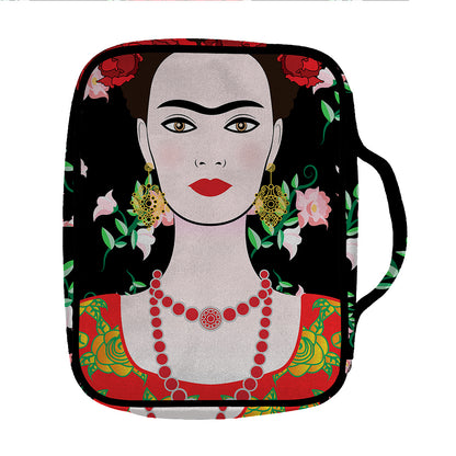 Frida Kahlo And Pink Flower Print Front Pocket Bible Bag