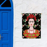 Frida Kahlo And Pink Flower Print Garden Flag