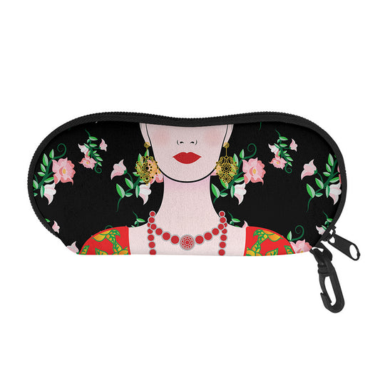 Frida Kahlo And Pink Flower Print Glasses Case