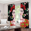 Frida Kahlo And Pink Flower Print Grommet Curtains