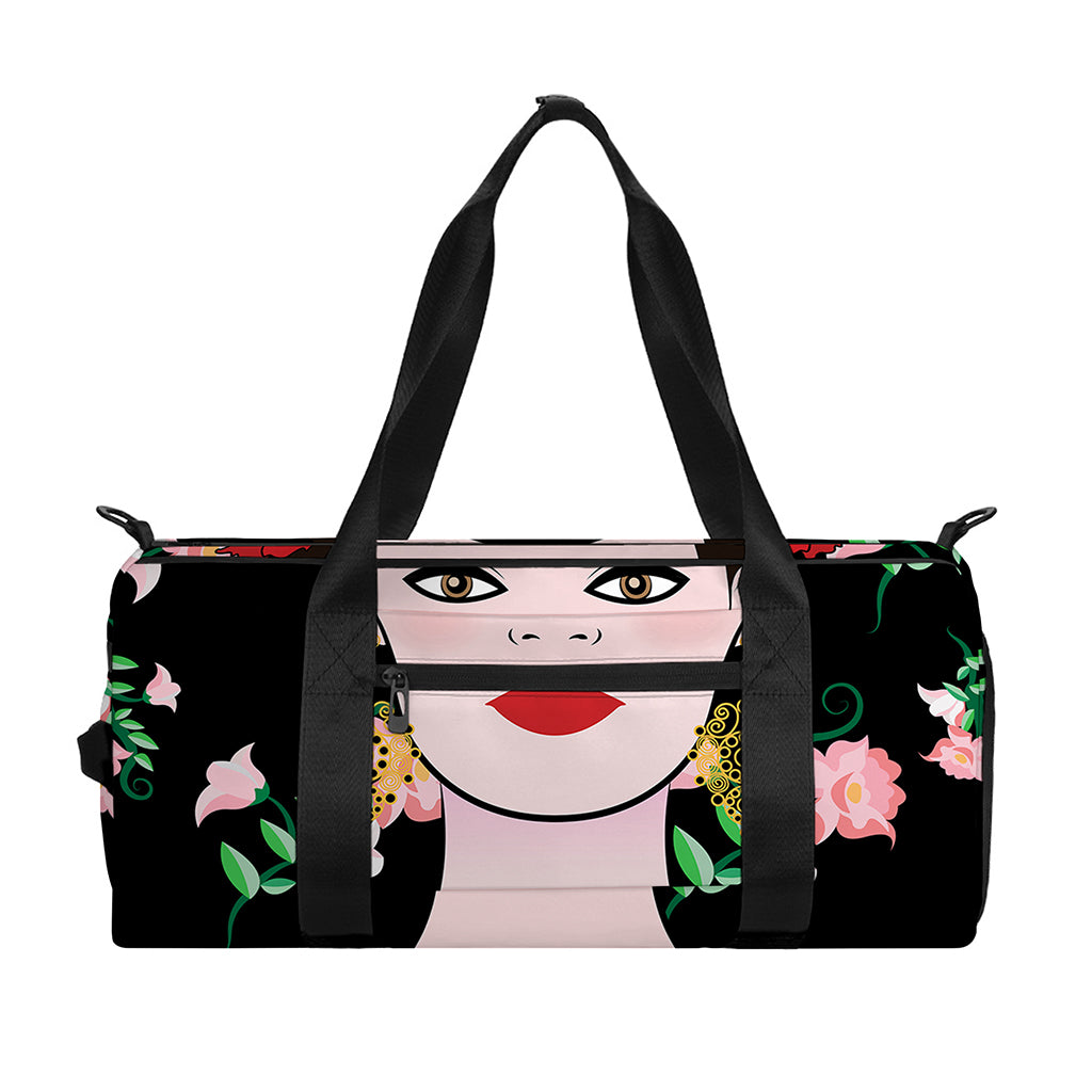 Frida Kahlo And Pink Flower Print Gym Bag