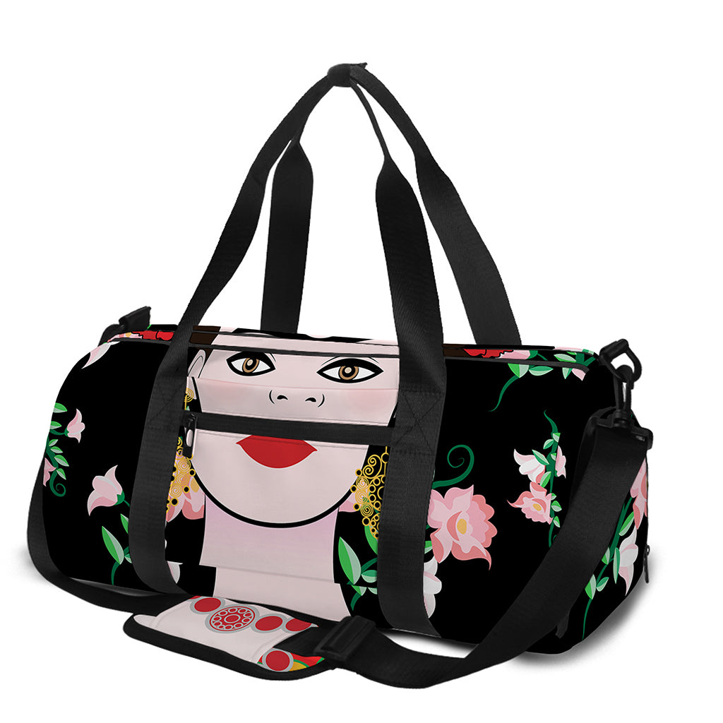 Frida Kahlo And Pink Flower Print Gym Bag