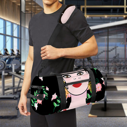 Frida Kahlo And Pink Flower Print Gym Bag