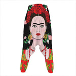 Frida Kahlo And Pink Flower Print Hammer Pants
