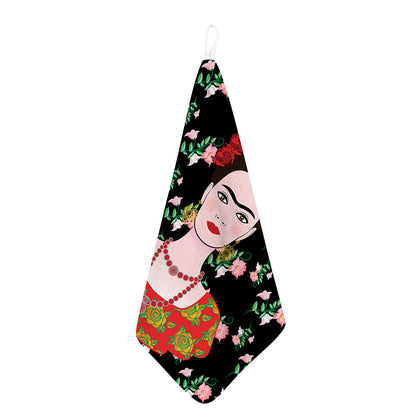 Frida Kahlo And Pink Flower Print Hand Towel