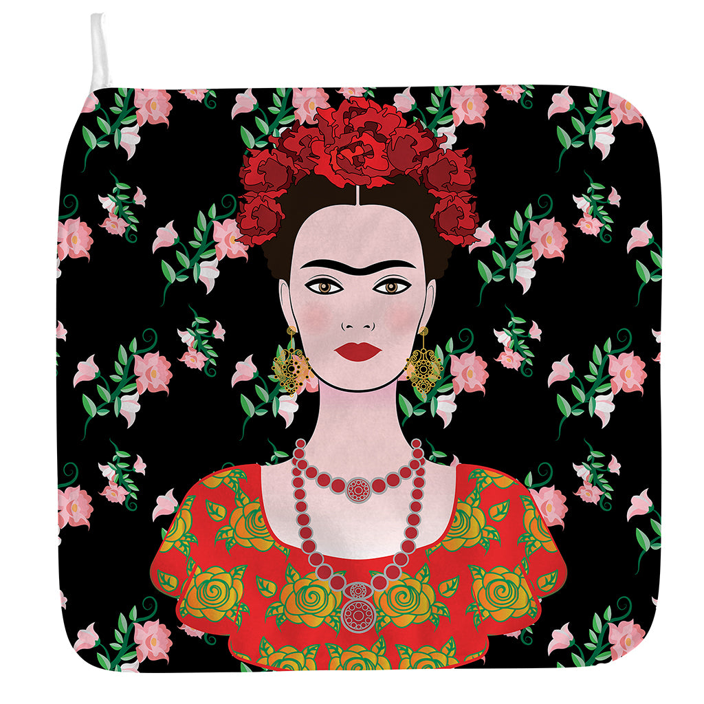 Frida Kahlo And Pink Flower Print Hand Towel