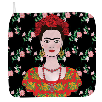 Frida Kahlo And Pink Flower Print Hand Towel