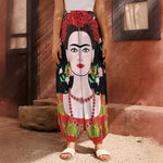 Frida Kahlo And Pink Flower Print Harem Pants