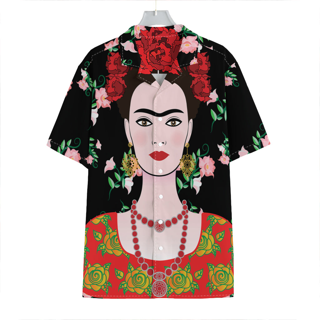 Frida Kahlo And Pink Flower Print Hawaiian Shirt