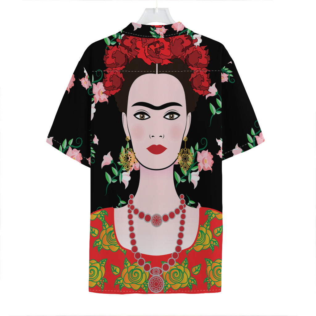 Frida Kahlo And Pink Flower Print Hawaiian Shirt